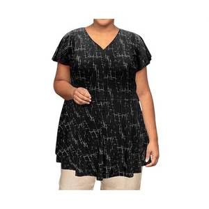 NEW ON THE PLUS SIDE short sleeve baby doll top - plus in grey grid